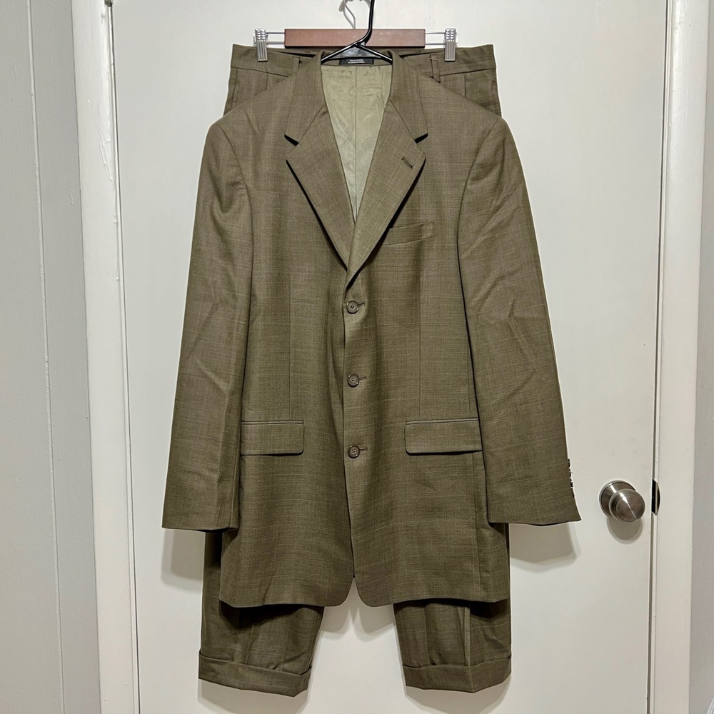 Austin Reed Mens Wool Suit 42L 34x30 2pc Jacket Pants Khaki Glen Check